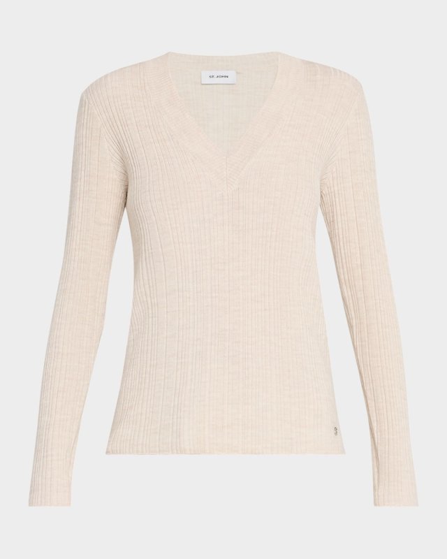 Plaited Rib Knit V-Neck Sweat